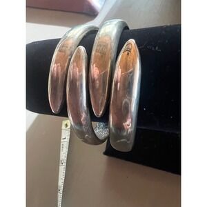 Hinged Bypass Cuff Bracelet Metallic Wrap Silver Chunky Edgy Bold Arm Candy